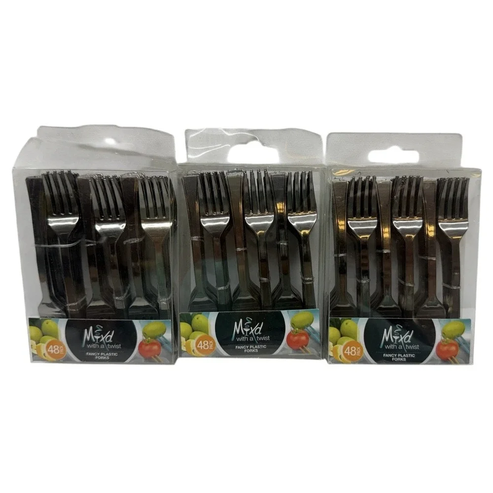 Lot of 3 Mixed With A Twist Fancy Plastic Forks 48 Count Packs Black 144 Total